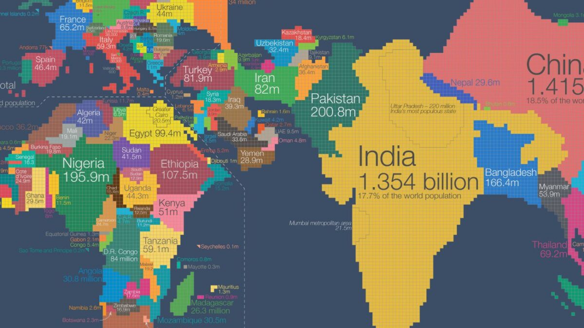 O νέος χάρτης της Γης παρουσιάζει τις χώρες με βάση τον πληθυσμό τους