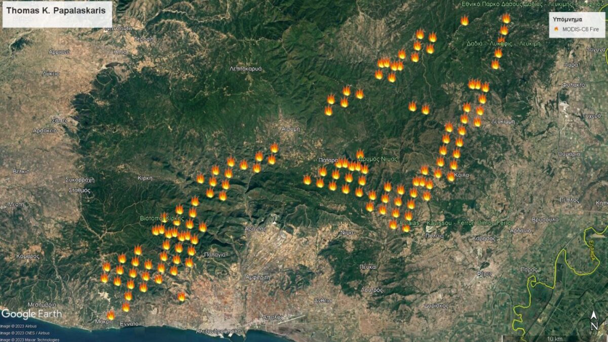Εντοπισμός 127 εστιών φωτιάς περιφερειακά της Αλεξανδρούπολης, από τη NASA, σε πραγματικό χρόνο – Ειδοποίηση με e-mail