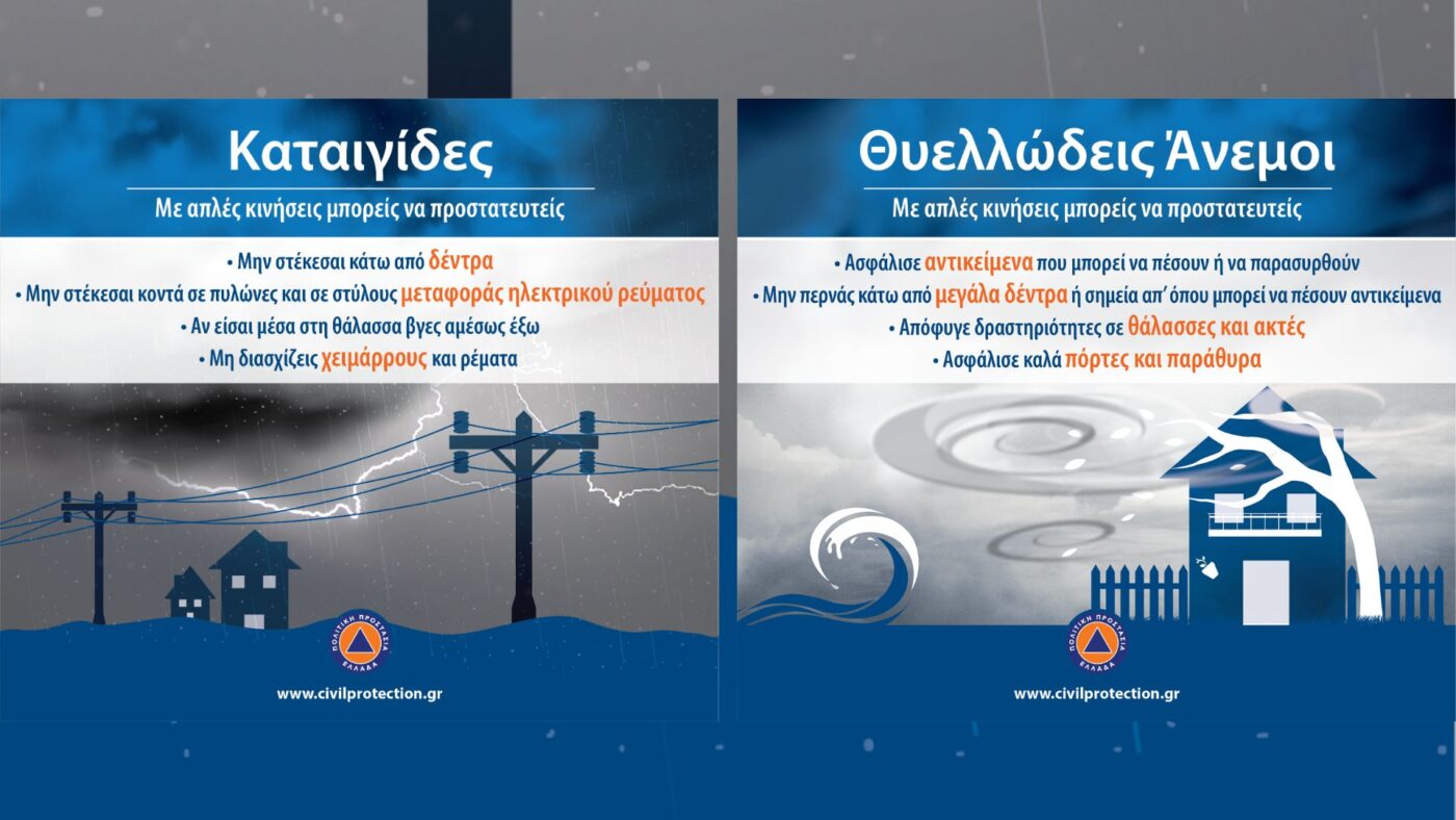Οδηγίες Πολιτικής Προστασίας ενόψει της επιδείνωσης του καιρού