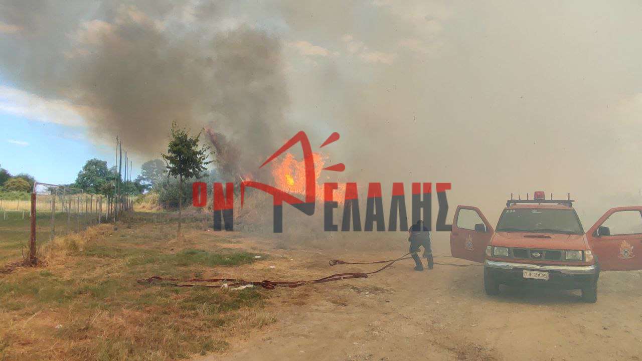 Μεγάλη φωτιά μεταξύ γηπέδου Ανδρομάχης και Περιφερειακής οδού Κατερίνης! (vid)